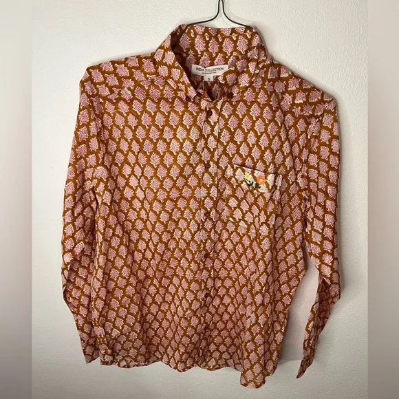 Emerson Fry Orange and White Patterned Blouse - Picture 9 of 16